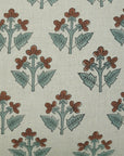 Handmade Block Printed Brown and Blueish Floral Throw Pillow Case in 100% Pure Linen - Chahat
