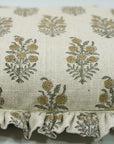 Traditional Handmade Block Printed Thick Linen Frill Green Floral Cushion Protector/Cover - Hajara