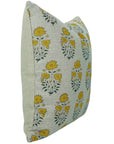 Indian Printed Handmade Mustard and Green Floral Premium Thick Linen Cushion Cover - Mayra