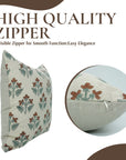 Handmade Block Printed Brown and Blueish Floral Throw Pillow Case in 100% Pure Linen - Chahat