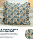 Handcrafted Linen Blue Floral Frill Pillow Cover