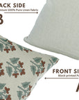 Handmade Block Printed Brown and Blueish Floral Throw Pillow Case in 100% Pure Linen - Chahat