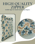 Handcrafted Linen Blue Floral Frill Pillow Cover