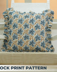 Handcrafted Linen Blue Floral Frill Pillow Cover