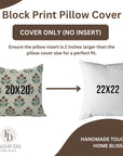 Handmade Block Printed Brown and Blueish Floral Throw Pillow Case in 100% Pure Linen - Chahat