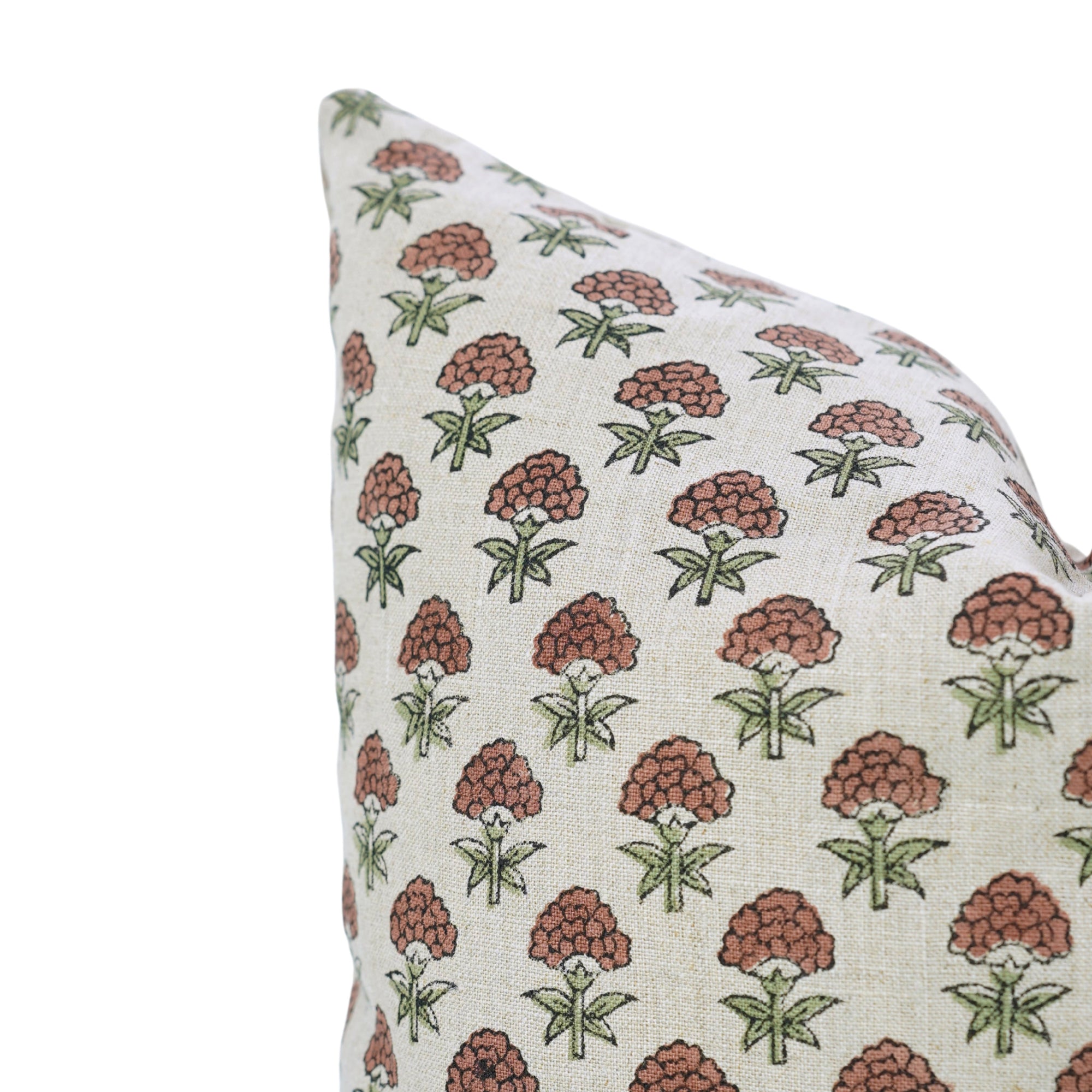 Indian Handblock Print Green and Brown Floral Pure Linen Boho Throw Cushion Wrap – Strawberry