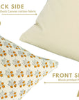 Handcrafted Throw Block Printed Mini Orange and Beige Floral Design Duck Canvas Pillow Cover - Kesariya