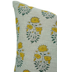 Indian Printed Handmade Mustard and Green Floral Premium Thick Linen Cushion Cover - Mayra