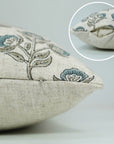 Block Printed Floral Living Room Viscous Linen Pillow Cover - Bealpatra