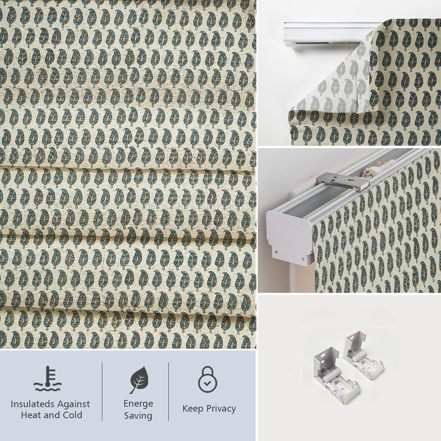 Boho Floral Roman Custom Shades in Brown & Blue Block Printed for Living Room – Lil Paisley