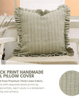 Block Printed Floral Farmhouse Thick Linen Frill Pillow Cover - Ratanbel