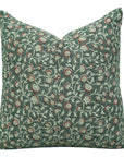 Handmade Throw Floral Green & Brown Block Printed on Pure Linen Pillow Cover for Farmhouse Decor - Himachal