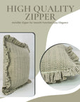 Block Printed Floral Farmhouse Thick Linen Frill Pillow Cover - Ratanbel