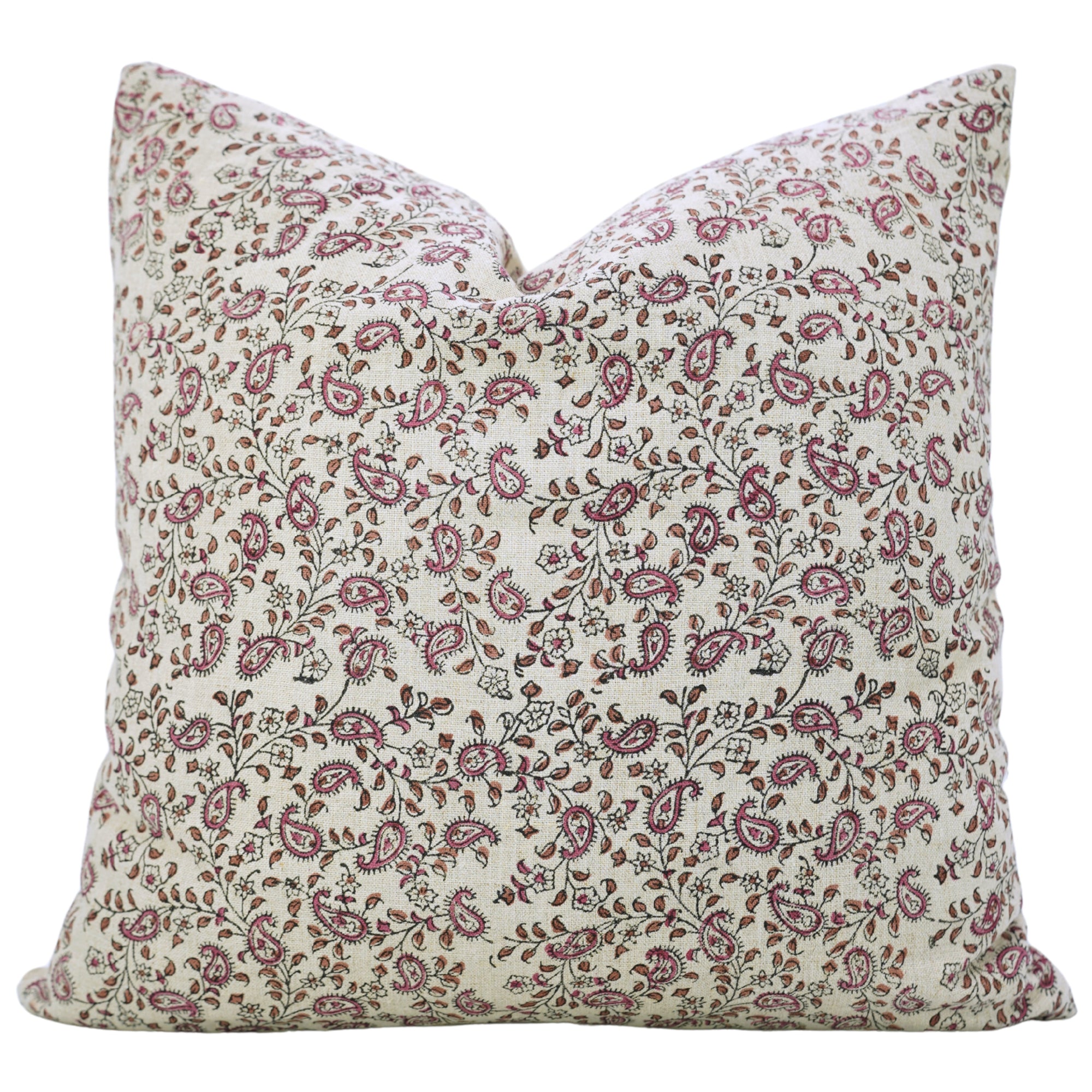 Sustainable Handblock Printed Pink Floral Boho Throw Pillow Cover in Pure Linen – Keri Jaal Design