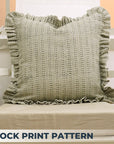 Block Printed Floral Farmhouse Thick Linen Frill Pillow Cover - Ratanbel