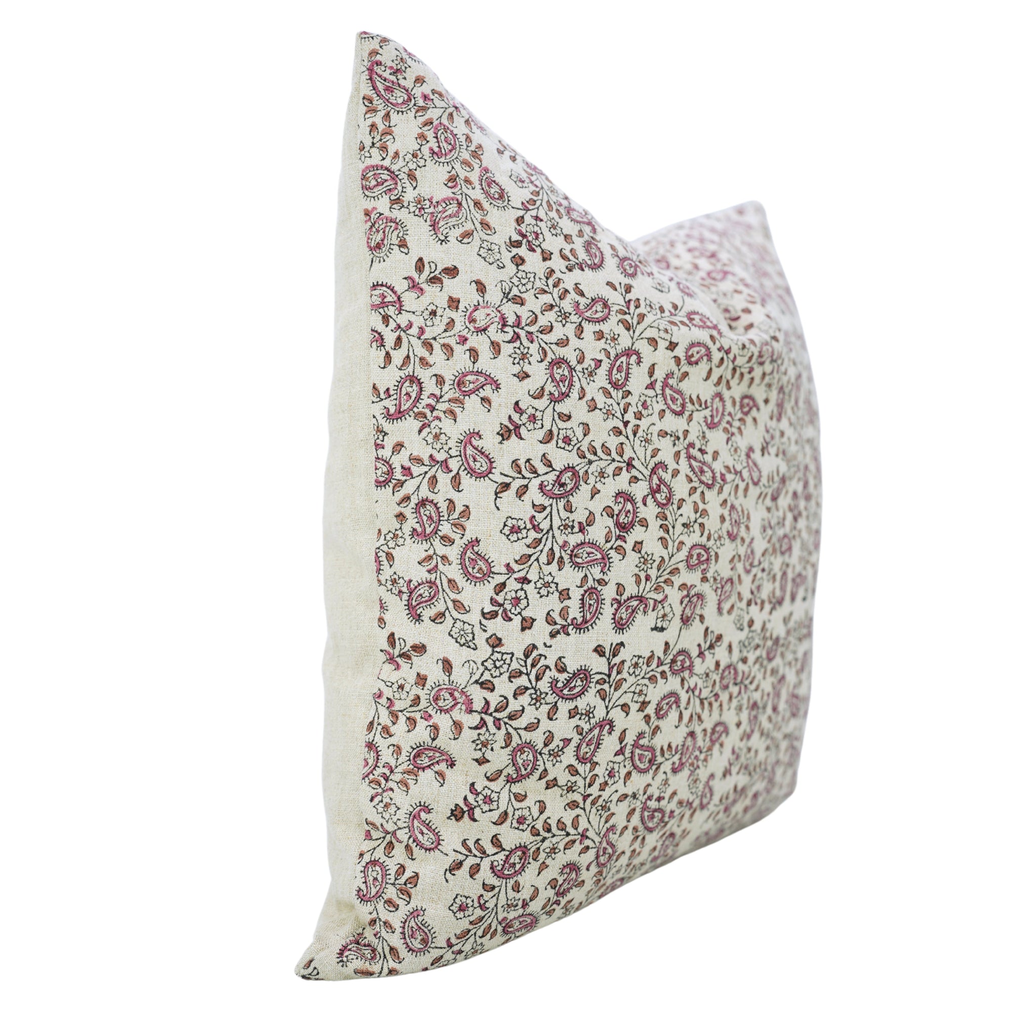 Sustainable Handblock Printed Pink Floral Boho Throw Pillow Cover in Pure Linen – Keri Jaal Design