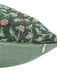 Handmade Throw Floral Green & Brown Block Printed on Pure Linen Pillow Cover for Farmhouse Decor - Himachal