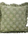 Hand Block Printed Thick Linen Dark Green Cushion Cover- Rohini