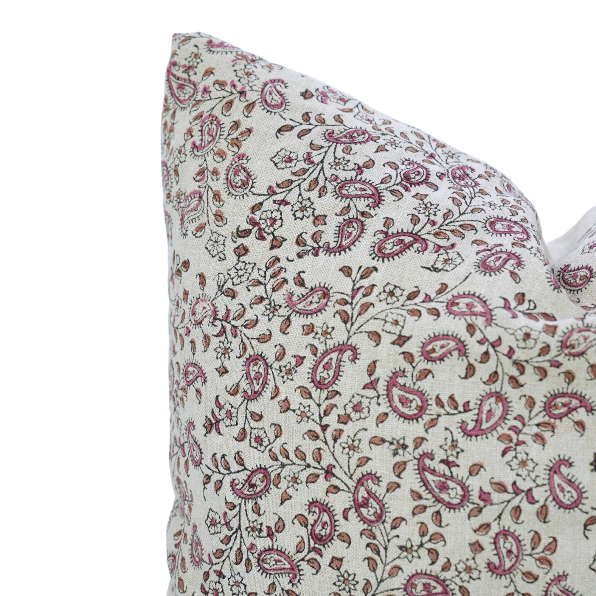 Sustainable Handblock Printed Pink Floral Boho Throw Pillow Cover in Pure Linen – Keri Jaal Design