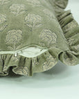 Hand Block Printed Thick Linen Dark Green Cushion Cover- Rohini