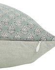 Block Printed Gray Mini Floral Throw Pillow Covers for Farmhouse Decor in Pure Linen - Riva