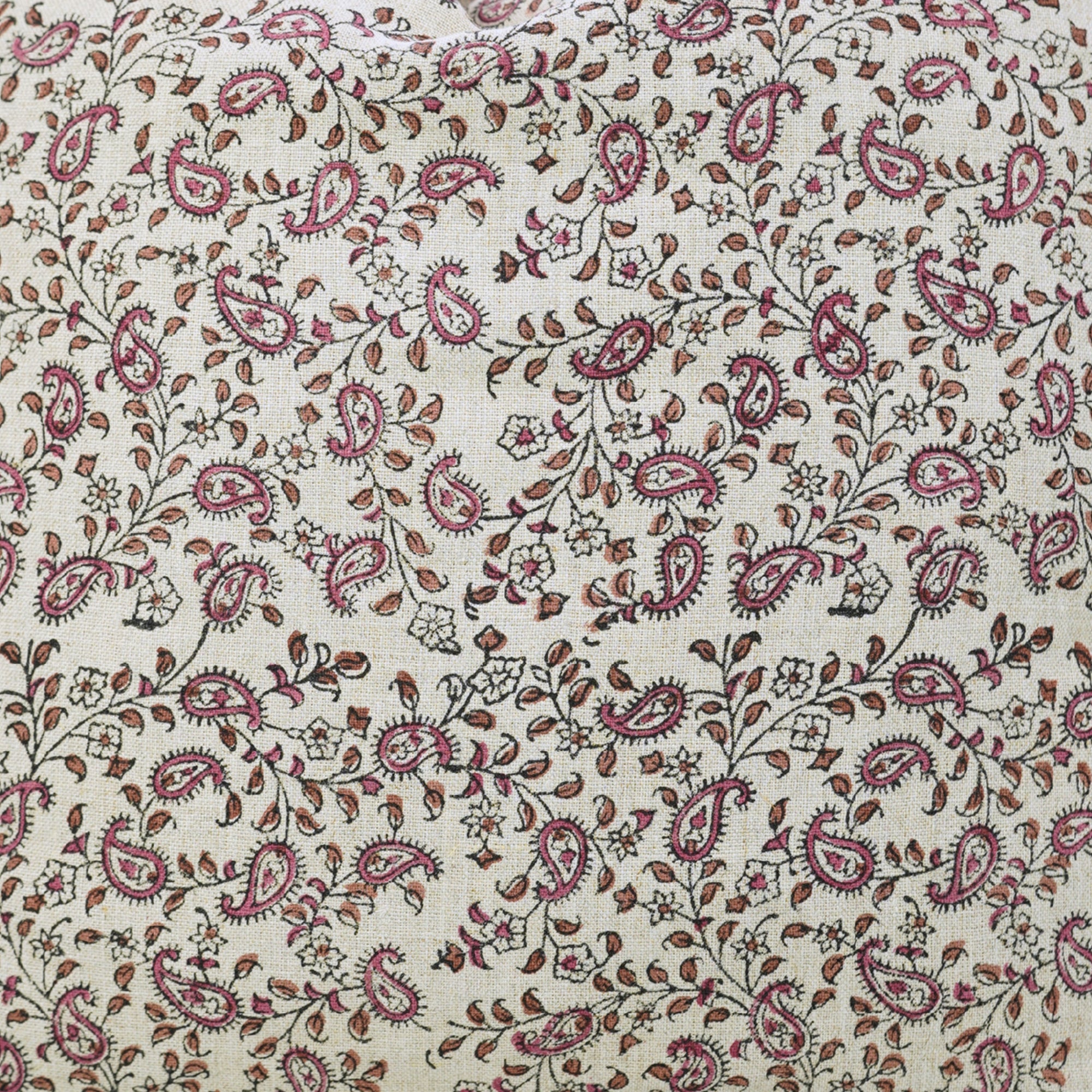 Sustainable Handblock Printed Pink Floral Boho Throw Pillow Cover in Pure Linen – Keri Jaal Design