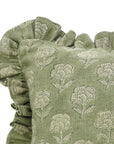 Hand Block Printed Thick Linen Dark Green Cushion Cover- Rohini