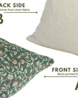 Handmade Throw Floral Green & Brown Block Printed on Pure Linen Pillow Cover for Farmhouse Decor - Himachal