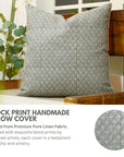 Block Printed Gray Mini Floral Throw Pillow Covers for Farmhouse Decor in Pure Linen - Riva