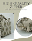 Traditional Handmade Block Printed Thick Linen Frill Green Floral Cushion Protector/Cover - Hajara