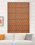 Block Printed Orange Floral Thick Linen Roman Shade Blackout Window Curtain Treatment - Neel Gagan