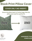 Handmade Throw Floral Green & Brown Block Printed on Pure Linen Pillow Cover for Farmhouse Decor - Himachal