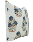 Handmade Designer Blue Floral Block Printed in Viscose Linen Pillow Cover for Living Room - Mohini