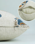 Handmade Designer Blue Floral Block Printed in Viscose Linen Pillow Cover for Living Room - Mohini