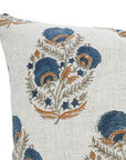 Handmade Designer Blue Floral Block Printed in Viscose Linen Pillow Cover for Living Room - Mohini