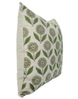 Floral Print Linen Blend Hand Block Green Cushion Cover - Ganda Pushp By Fabdivine