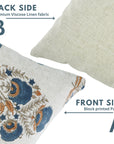 Handmade Designer Blue Floral Block Printed in Viscose Linen Pillow Cover for Living Room - Mohini