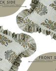 Traditional Handmade Block Printed Thick Linen Frill Green Floral Cushion Protector/Cover - Hajara