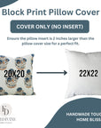 Handmade Designer Blue Floral Block Printed in Viscose Linen Pillow Cover for Living Room - Mohini