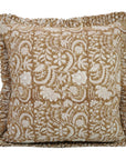 Indian Handmade Throw Brown Floral Designer Block Printed Thick Cotton White Frill Pillow Cover - Kundanvan