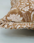 Indian Handmade Throw Brown Floral Designer Block Printed Thick Cotton White Frill Pillow Cover - Kundanvan