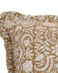 Indian Handmade Throw Brown Floral Designer Block Printed Thick Cotton White Frill Pillow Cover - Kundanvan
