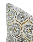 Block Printed Mustard and Gray Floral Boho Throw Cushion Cover in Pure Linen – Charkha Design for Sofa