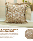 Indian Handmade Throw Brown Floral Designer Block Printed Thick Cotton White Frill Pillow Cover - Kundanvan