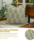 Indian Printed Handmade Mustard and Green Floral Premium Thick Linen Cushion Cover - Mayra
