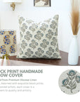 Block Printed Floral Living Room Viscous Linen Pillow Cover - Bealpatra