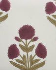 Handmade Block Wine and Green Floral Printed on Thick Cotton White Frill Pillow Cover - Badshah