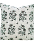 Hand-stamped Art Blueish and Brown Floral Block Printed Viscose Linen Pillow Cover For Sofa - Sadabahar