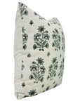 Hand-stamped Art Blueish and Brown Floral Block Printed Viscose Linen Pillow Cover For Sofa - Sadabahar