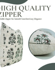 Hand-stamped Art Blueish and Brown Floral Block Printed Viscose Linen Pillow Cover For Sofa - Sadabahar